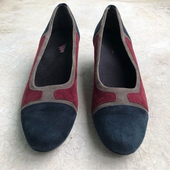 Munro Suede Pumps Heels Shoes Color-blocked Navy Blue Maroon 12N 12 Narrow - Picture 4 of 8